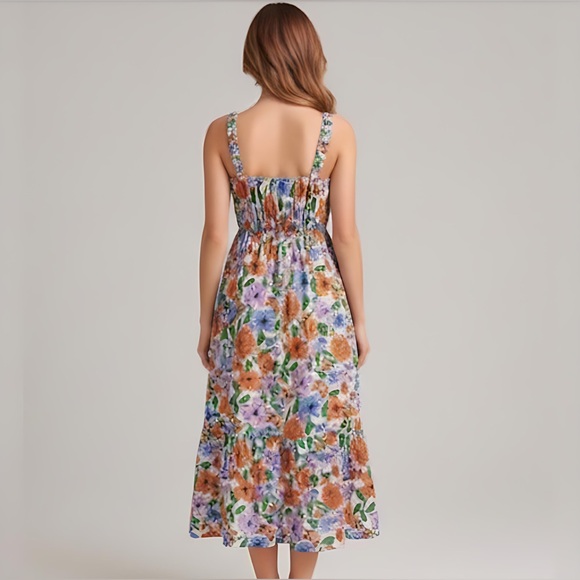 Boho Floral Print Tie Front Ruffle Hem Cami Dress - Picture 4 of 11